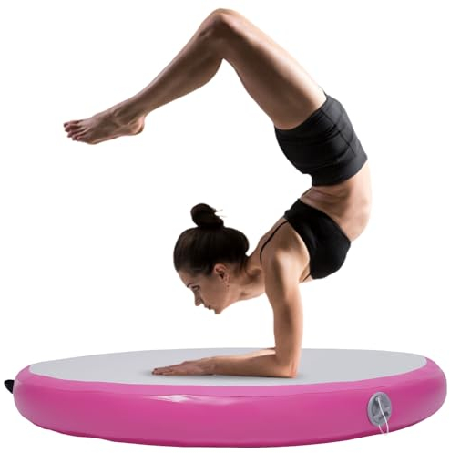 OUBUBY Gymnastikmatta, uppblåsbar, sport, yogamatta, gymnastikmatta med pump, tumbling-matta, träningsmatta, tumbling-matta för gym, yoga, studio, park, 100 cm rosa