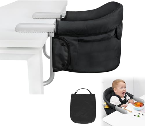 TWOLIIN Tischsitz Babystuhl Sitzerhöhung, Sitzhilfe für Kinder, Tragbarer Hochstuhl Kinder Reisestuhl für zu Hause und Unterwegs, Boostersitz mit Rutschfest Klemmen und Sitztasche, Schwarz