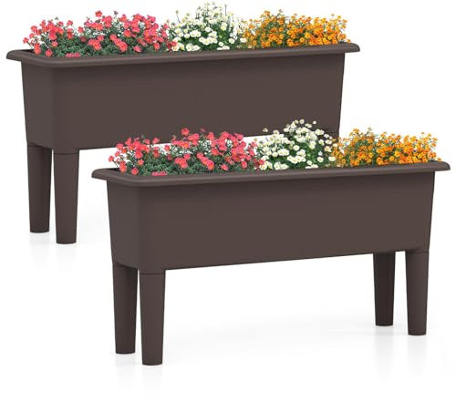 HOMASIS Lot de 2 Carré Potager sur Pied en PP, Parterre de Fleurs Surélevée avec Pieds Amovibles et Trou de Drainage, Jardinière Surélevée pour Légumes, Balcon, Jardin, Terrasse, 80 x 30 x 40 cm