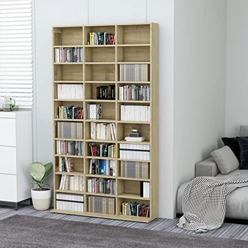 Homgoday Sonoma ek CD-skåp 102 x 16 x 177,5 cm konstruerat trä, CD-torn med öppna fack, förvaringsskåp CD- och DVD-hylla för vardagsrum, sovrum, kontor