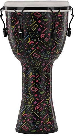 GEWA Liberty Djembé accordage mécanique (tirants) - Diamètre : 12 (30,5 cm) - Hauteur : 23,5 (59 cm) - Nombre de crochets : 6 - Motif : Crazy Neon