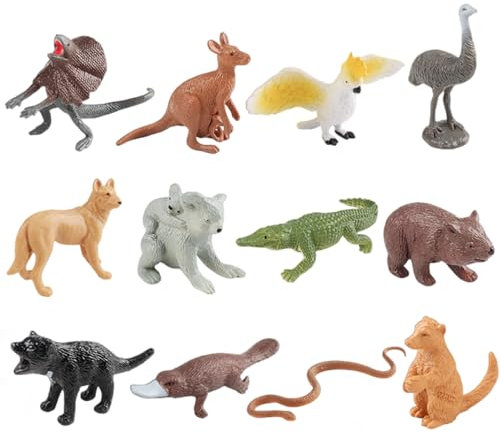 Cndiyald Tierfiguren für Kleinkinder, 12pcs kognitive Tierspielzeug, Simulation australische Tierfiguren, Spielzeugtiere