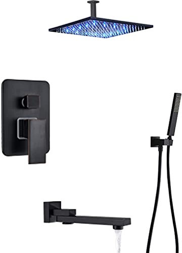 Cabezal de Ducha Ducha de manoJuego de Ducha Sistema de Ducha Juego de Ducha Empotrado Juego de grifería Monomando de Ducha de Pared con Ducha de Mano y Cabezal de Ducha Tipo Lluvia LED Tecnología