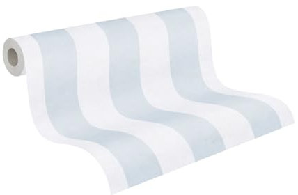 A.S. Création Papel pintado para habitaciones infantiles Lilly & Luis papel pintado no tejido con diseño de rayas, 10,05 m x 0,53 m, azul y crema, fabricado en Alemania, 770784.