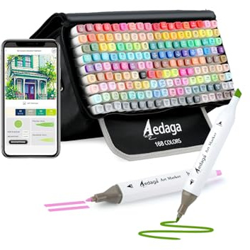 168 Colors Alcohol Marker Set with Free App, Double Tip Art Marker Set with Stand Box, Ideal for Artists, Adults and Kids.Alcohol Based Markers for Coloring, Painting, Drawing