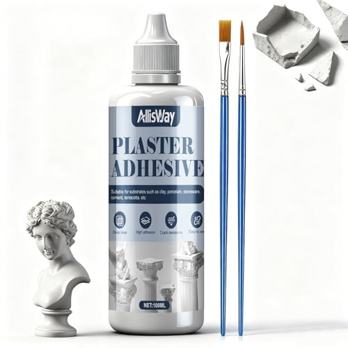 AllisWay Colla per Ceramica, Figure di Gesso Colla Asciuga in Modo Trasparente e Ha Un'elevata Adesione colla per Ceramica Rotta ceramica per Incollare e Riparare Intonaco, Porcellana e Argill, 100ml
