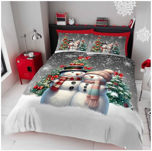 GC GAVENO CAVAILIA Christmas Duvet Cover King Size - Polyester Snow Bedding(230x220 cm) - Breathable Soft Quilt Cover King Bed with Pillowcases - Winter KingSize Bedding Bed Cover -Xmas Gift