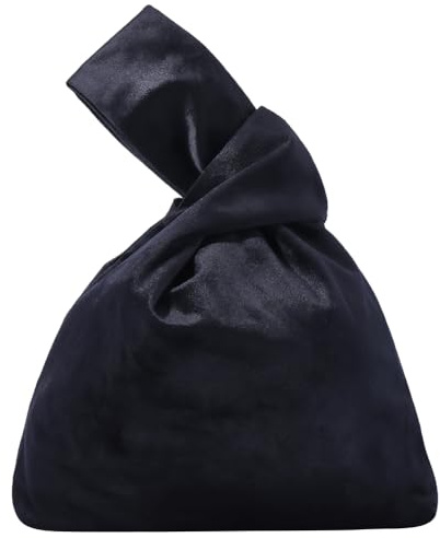 CRASPIRE Mini Wrist Bag Knot Women's Velvet Knot Bag Black Clutch Evening Handbag Purse Small Tote Phone Wallet Cloth Elegant Style Portable Travel Change Storage Wristlets for lipstick keys cards