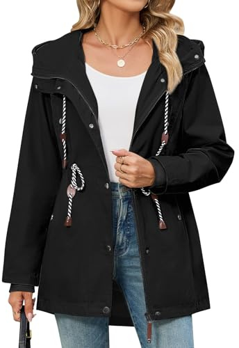 CMTOP Giacca Primaverile Donna Giubbotto Leggera in Cotone Cappotto Casual con Cappuccio Utility Parka Elegante Militare Giacche Outdoor Antivento Primavera Autunno