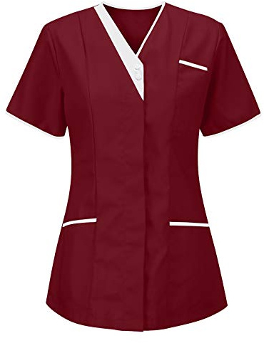 Modaworld Tunique Médical Femme Col en V Manche Courte Blouse Infirmiere Uniforme De Travail Tenue Aide Soignante Professionnelle EsthéTicienne Blouse Medicale Femme S-3XL