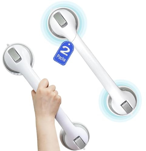 Shower Grab Bars for Seniors, Shower Handles for Elderly Suction Cup,2 Pack 16.19 Inch,Handicap Grab Bars for Bathtubs and Showers Wall, Bathroom Safety for Showers Walls Heavy Duty, No Drilling，Grey