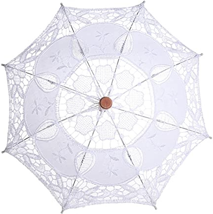 Mingzhe Spetsparaply Elegant Elfenben Brudparasoll för Bröllopsfotografering Dekorationer 8 Revben Bomullstyg