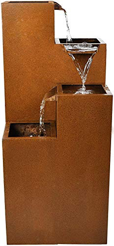 Köhko Springbrunnen Ribero-XL aus Corstenstahl mit LED-Beleuchtung Wasserspiele für Outdoor + Indoor Gartenbrunnen Zimmerbrunnen 32006XL H 90 cm x B 30 cm x T 30 cm