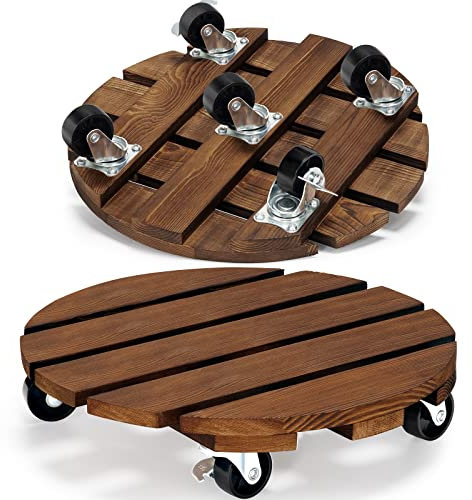 Yangbaga 2pack Plant Caddy 12’’Wood Duty Rolling Plant Stand with 2 360° Lockable Caster Wheels,Indoor Outdoor on Roller Patio/Flower Pot/Succulent Pots