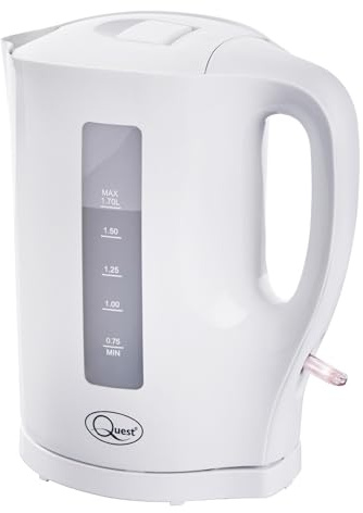 Quest 1.7 Litre Electric Kettle/White/Cord Storage/Water Level Indicator/BPA Free/Automatic Cut-Off/Student Essentials for University