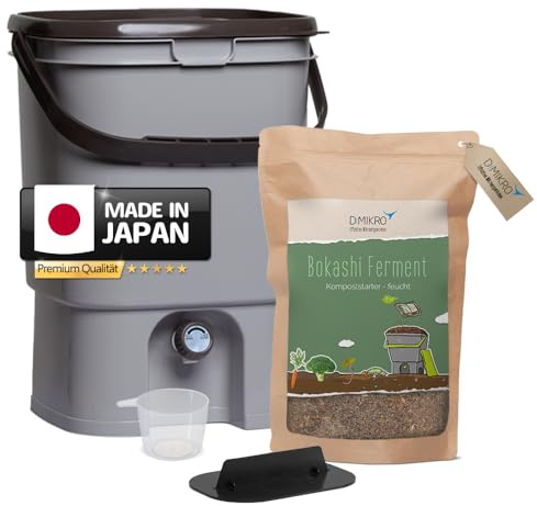 Bokashi Eimer Starterset - Japanisches Design (grau) + Bokashi Ferment + Bokashi Broschüre