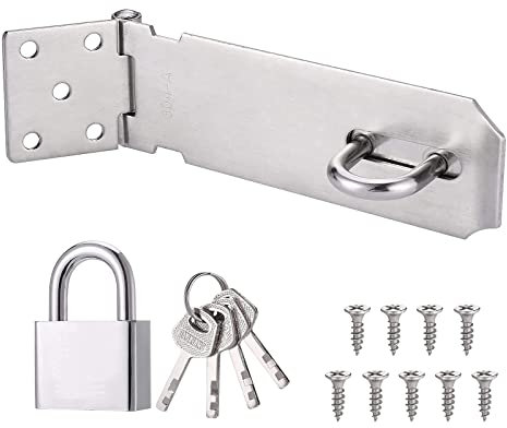 Candado Cerrojo de Acero Inoxidable 4 Pulgadas, Cerrojo de Candado de Alta Resistencia Cerrojo Puerta de Acero Inoxidable Cerradura Seguridad para Puertas/Armarios/Ventanas