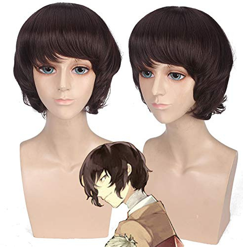 Halloween Moda Festa di Natale Vestire Parrucca Bungou Cane randagio Naturale Ricci Capelli Corti Marrone Scuro Capelli Finti Osamu Dazai Cos Parrucca