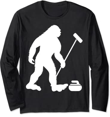 Curling Broom And Curling Stone With Bigfoot Curling Long Sleeve T-Shirt