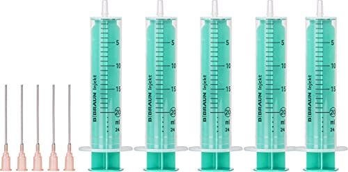 MedixX 5 st. sprutset med trubbig nål, olika storlekar för hobby och hemmafix – sprutor individuellt sterilt förpackade (5 x 20 ml sprutor och 5 x kanyler)