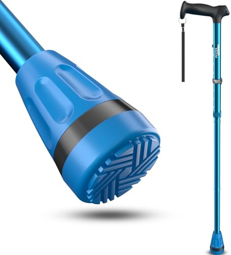 HealthBazaar Bastón de Marcha Todo Terreno, Bastones Plegables para Hombres y Mujeres, Ligero, Ajustable, con amortiguación, para Personas Mayores y Adultos (Azul)