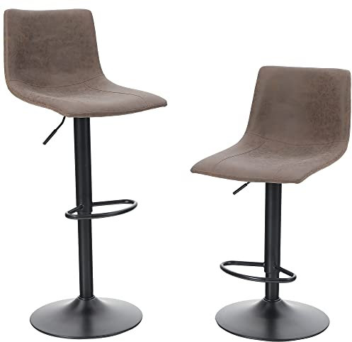 PHIVILLA Barhocker Set mit 2 Barhockern mit Rückenlehnen und Fußstütze, verstellbarer Drehgelenk, Gasdruckfeder, PU-Leder, Küchenbarhocker, Frühstücksbarhocker für Theke, Küche und Zuhause, Braun