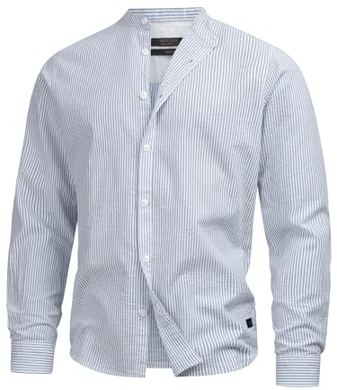 Indicode Herren INCari Sommer-Hemd gestreift aus Baumwolle | Herrenhemd für Männer Copen Blue, XL
