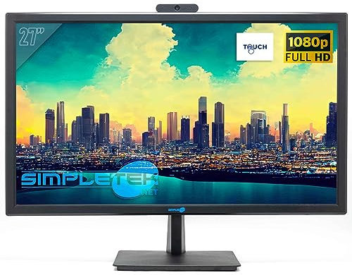 SIMPLETEK - Monitor 1080p da 27 Touch | Webcam, Microfono e Speaker integrati | Schermo Touchscreen Full HD | HDMI VGA Windows/MacOS/Linux