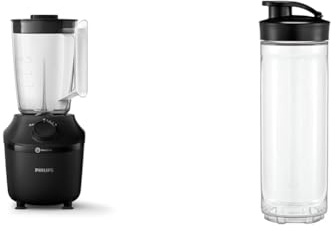 Philips Standmixer und Smoothie Maker – 450W, 1.9-Liter-Behälter, Rezepte-App & WMF Kult X Mix & Go/Küchenminis Trinkflasche 600 ml, Smoothie Flasche