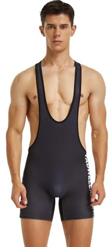 Wayonge Herr brottning Singlet atletisk trikåer för aktiv brottning eller träning overaller herr ärmlös sportbodysuit, Tw- 9705-svart, XXL