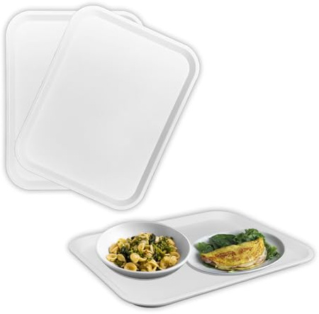 Sicignano | Set 2 Vassoi Mensa Ideale per Mense Aziendali Scuole Ospedali, Polipropilene Alimentare Bianco 45,6x35,6 cm 500 g Impilabile Made in Italy, Capacità 2 Piatti 1 Bicchiere