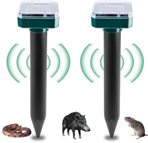 Répulsif Taupe Solaire à Ultrason, 2 Pièces Solar Répulsif à Ultrasons, Solaire Repulsif Taupe, Répulsif Serpent Ultrason, IP65 Imperméable Rrépulsif Souris Repeller Exterieur Anti Gopher, Serpent