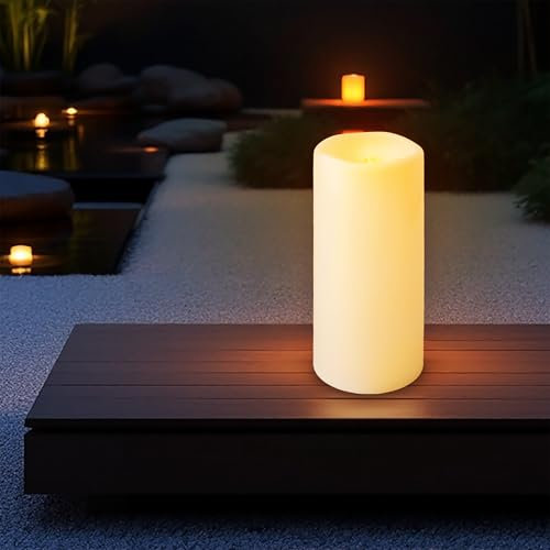 Candela a LED XXL per esterni, bianco crema con timer, 30 cm, candela elettrica grande per esterni con effetto fiamma, candela decorativa da giardino, effetto tremolante, senza fiamma