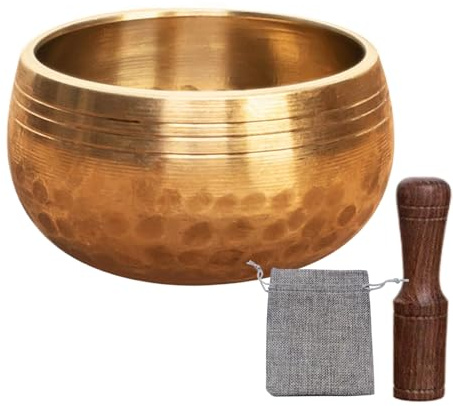 Soundskål vibrerande meditationsskål handgjort tibetanskt klanginstrument, lätt att använda med hammare 4 x 2,5 cm för yoga och meditation