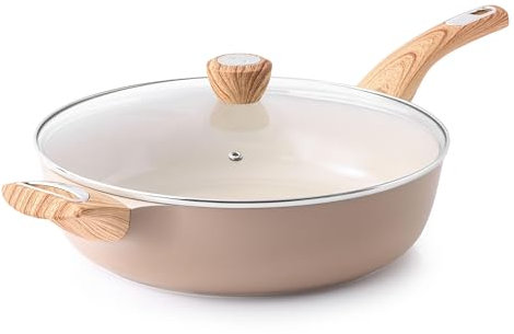 SENSARTE Ceramic Nonstick Frying Pan Skillet with Lid, 30cm Large Deep Frying Pan, 4.7L Saute Pan, Induction Pan, Healthy Non Toxic Cooking Pan with Helper Handle, PFOA PFAS PTFE Free