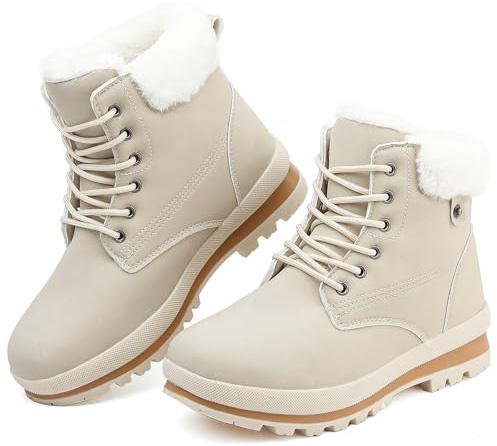 Hanani Snow Boots Womens Winter Boots Warm Fur Lined Walking Boots Ankle Boots Ladies Hiking Boots Mid Calf Boots Lace up Outdoor Non-Slip Work Booties Girls Light weight