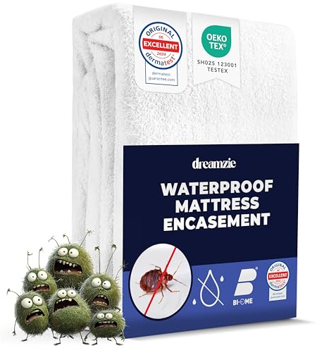 Dreamzie - Waterproof Mattress Encasement 90x190 x20 cm Single Bed - Bed Bug Mattress Protector - Zipped Mattress Protector for Allergiques - Bi-Ome et Oeko-Tex