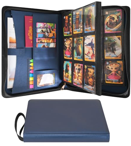 Wonderpool Carpeta de Tarjetas 9 Bolsillos - Contiene 540 Cartas | Cremallera Piel PU Álbum Sin Anillos con Bolsillos de Carga Lateral para MTG, TCG, Yugioh, Cartas Deportivas (Azul)