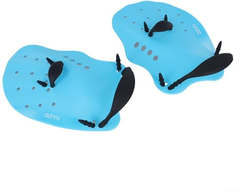 Honseadek Guantes de mano de hoja ancha con correas de natación de silicona, para entrenamiento de niños, variables, con estructura de muñeca para natación acuática (azul)