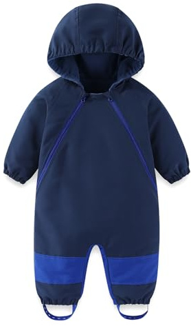 JiAmy Baby Toddler Fleece-Lined Pramsuit Romper Lightweight Water-Repellent Snowsuit for Fall & Mild Winter | Windproof All-in-One Outdoor Suit Navy Blue 9-12 Months