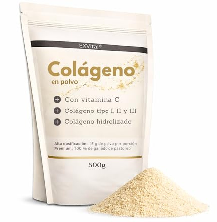 Colágeno en polvo, 500 gramos - Con vitamina C, péptidos de hidrolizado de colágeno bioactivo, proteína en polvo - Sin sabor, colágeno de tipo 1, 2 y 3, Lift Drink, alta concentración