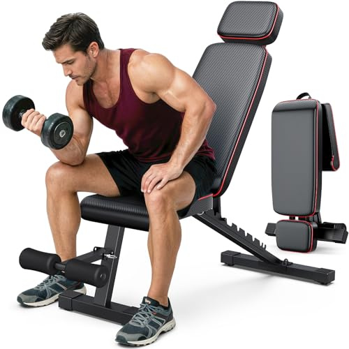 Weight Bench, Adjustable Foldable Weight Bench with Leg Extension, Extended Headrest, 800LB Bench Press for Home Gym, 10 Backrests Workout Bench for Chest, Shoulders, Arms Muscles