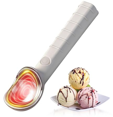Cuchara de helado calentable eléctrica para helado recargable, calentamiento de un solo toque a 45 °C en 15 s (máx. 70 °C), resistente al agua