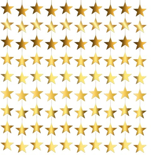 Guduling 4 stycken glitter stjärna girlang guld, 4 m stjärnbanderoller, hängande stjärnor av papper, stjärngirlang för födelsedagar, karneval, årsdagar, skolexamen, bröllop och fester