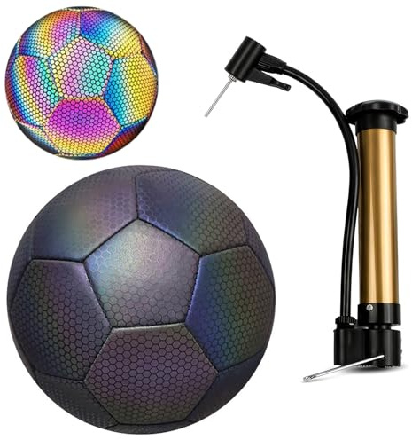 Balón de Fútbol Reflectante Tamaño 5 Pelota Fútbol Reflectante Colores Alta Visibilidad Cuero PU para Entrenamiento Nocturno y Partidos, Kit con Bomba para Jóvenes y Adultos Deportes al Aire Libre
