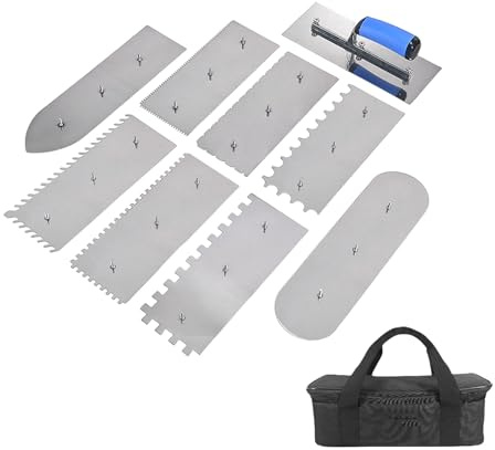 Set di 9 attrezzi professionali intercambiabili per piastrellatura in acciaio inox con manico ergonomico cazzuola per intonaco con custodia in acciaio inox set di cazzuola