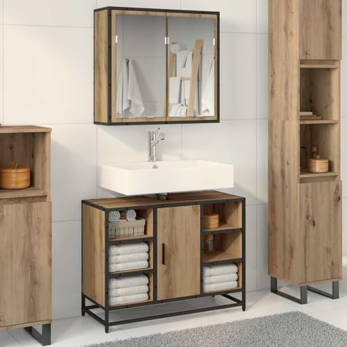Yunovire badrumsmöbelset 2 st. Artisan-ek 80 x 33 x 60 cm, tvättställsunderskåp, spegelskåp, väggmontering, förvaringsutrymme, badrumsmöbler set för gäster, toalett