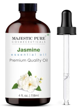 Majestic Pure Jasmine Essential Oil, 118ml Candle Making Scents | 100% Natural Essentials Oils Ideal for Relaxing Tense Mood, Eliminating Odor, Creating Peaceful Atmosphere for Sleep & Work
