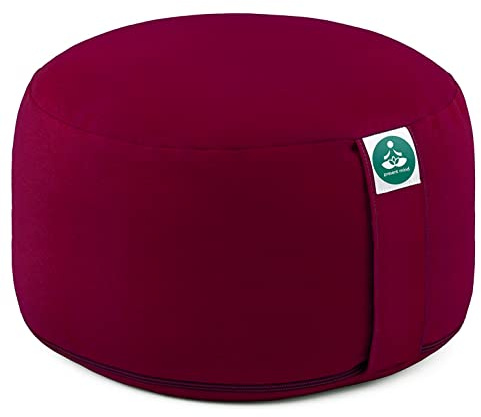 Present Mind Cojín Redondo de Yoga Extra Alto (20 cm) - Borgoña - Zafu y Cojín de Suelo para Meditación - Accesorios Hechos en la UE - Funda Lavable - 100% Natural