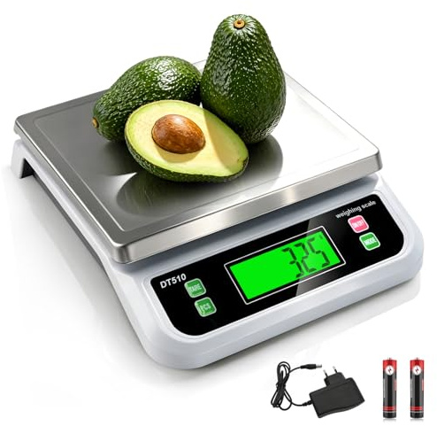 LICHUXIN Bilancia da Cucina Digitale 40kg/88 lbs, Acciaio Inossidabile Bilancino con 6 unità g/kg/lb/oz/ml/latte ml Bilance Alimenti, con Funzione Tara e Display LCD per panifici Mense e pizza bianco